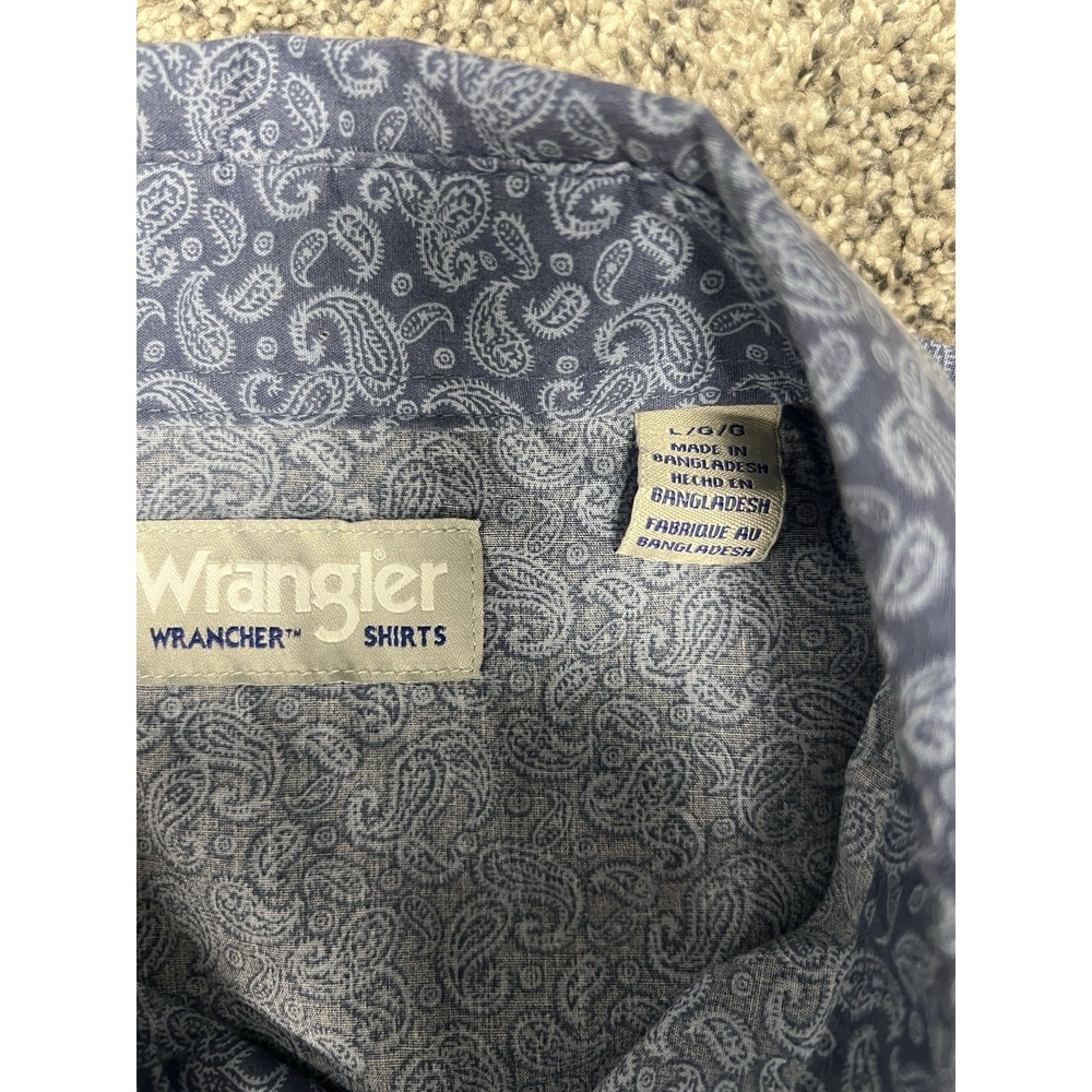 Wrangler Men's Large Blue Paisley Western Shirt Pearl Snap Long Sleeve Cowboy - Picture 9 of 9